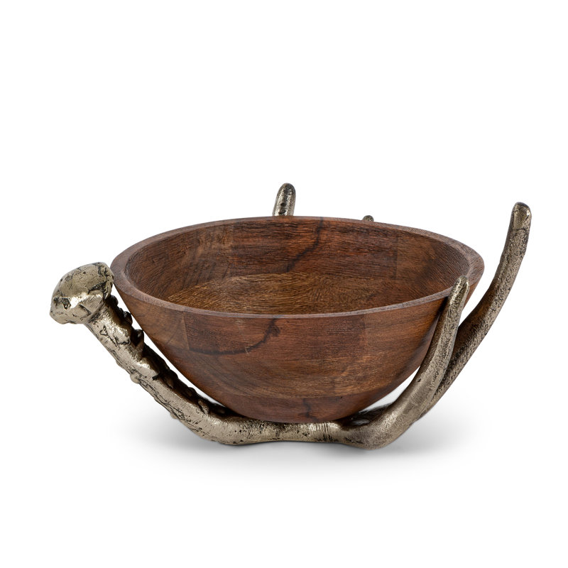 Mango Wood Bowl with Antler Stand, 10", 10"