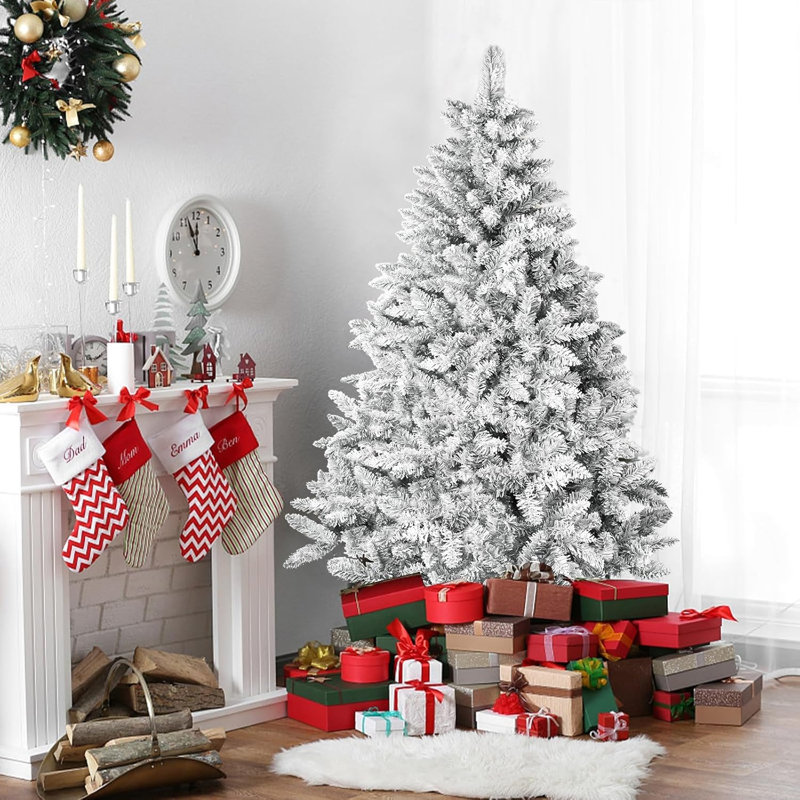 6' Snow Flocked Artificial Christmas Tree With Metal Stand, Green