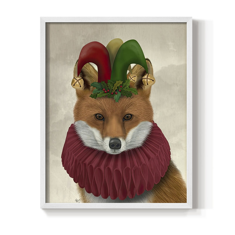 «Christmas Foxy Christmas Fool», reproduction encadrée - bois massif, H 21 po x l 17 po, Blanc