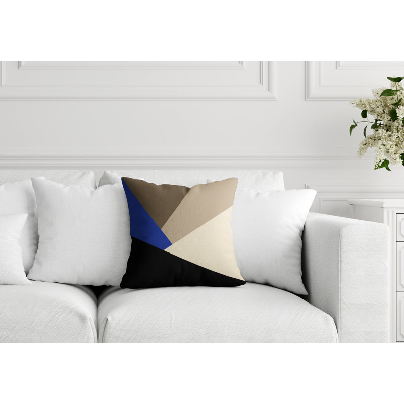 Coussin décoratif intérieur / extérieur Isla, L 17 po x H 17 po, Bleu marine géométrique 2