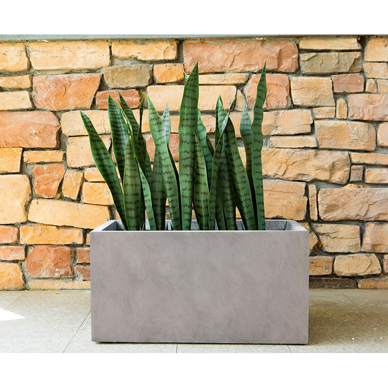 Planter, Weathered Concrete, 19" H x 13" W x 13" D