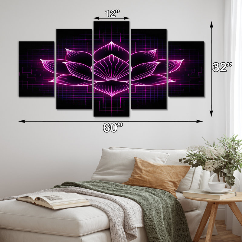 Lotus Magical Luminiscent Blossoming IV - Art mural sur toile Lotus - 5 panneaux