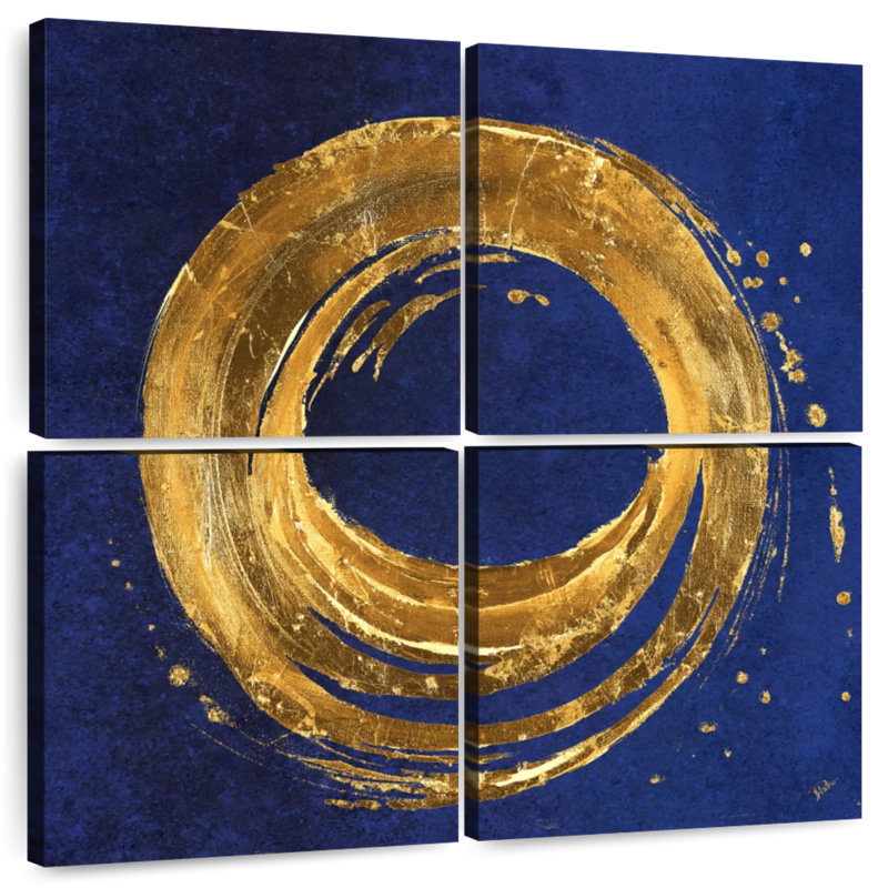 Gold Circle On Blue, H 32 po x l 32 po
