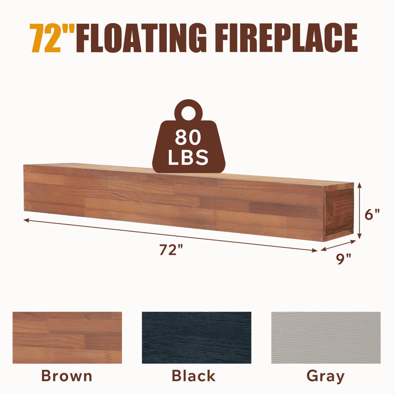72" Rustic Wood Fireplace Mantel,Wall-Mounted & Floating Shelf for Home Decor, 72", Light Brown