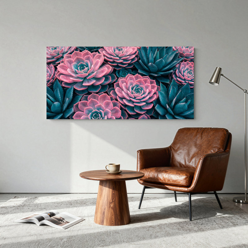 Ensemble de 1 tableau sur toile à motif succulent, 32“W x 16”H, Wrapped Canvas