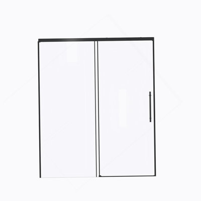 60" W × 72" H Single Sliding Shower Door,5Mm Fixed Glass And 6Mm Sliding Glass Frameless , Clear Tempered Glass, Stainless Steel Handle,Matte Black
