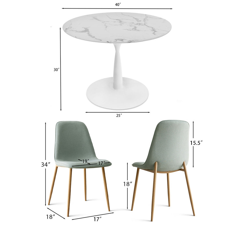 Folmar 4 - Person Dining Table Sets With 40'' Round Table & 4 Upholstered Fabric Chairs, Turquoise