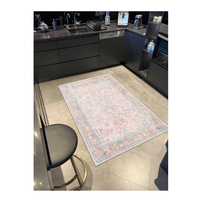 Modern Light Pink Traditional Patterned Washable Decorative Carpet, Rectangle 3'4" x 5'