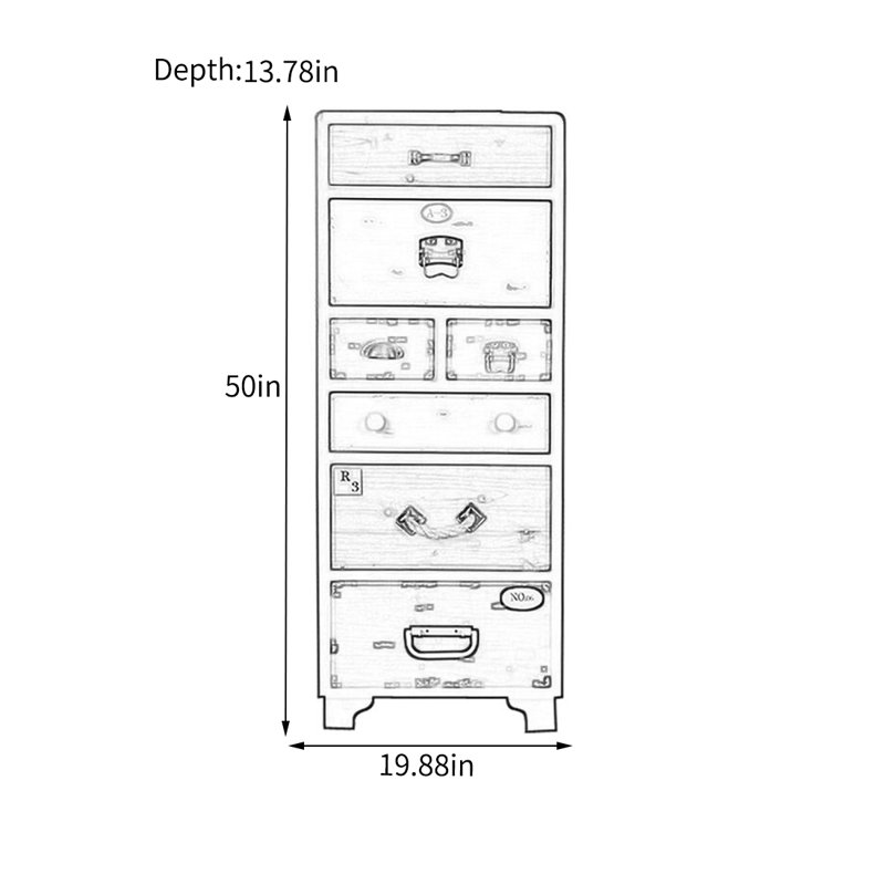Armoire à poignées en métal avec sept tiroirs, Blanc