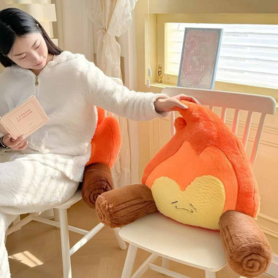 Coussin de lecture amusant pour feu de camp, faux coussin de dossier en forme de feu de camp, coussin en peluche dessin animé pour la décoration de camping en extérieur (Orange)