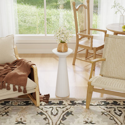 Small Round Pedestal Side Table, Metal End Table For Living Room, Small Space