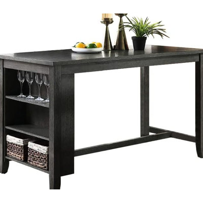 Modern Gray Solid Wood Table For Kitchen & Dining, Counter Height With Storage Shelves Dining In Gray, Side