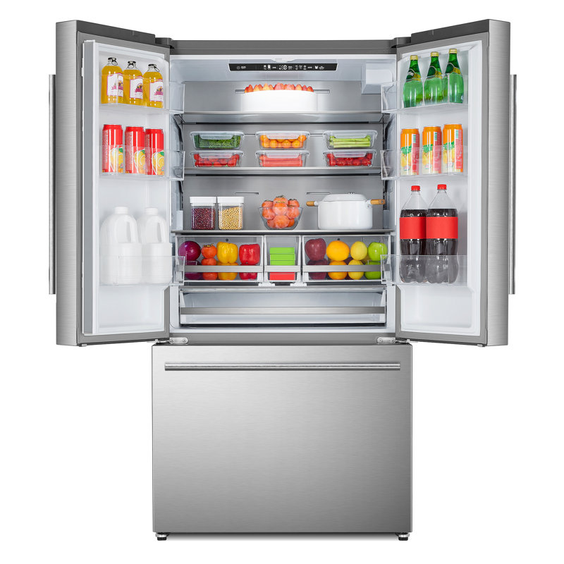Cosmo 36 in. Lumin Collection 22.4 cu. ft. Counter Depth French Door Refrigerator, Water Dispenser, Ice Maker, Stainless Steel