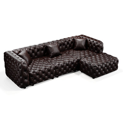 Ensemble de canapé moderne 105,7 po, canapé modulaire rembourré 3 places en similicuir avec conception touffetée à la main pure, 1 repose-pieds et 3 coussins, combinaison multiple pour le salon