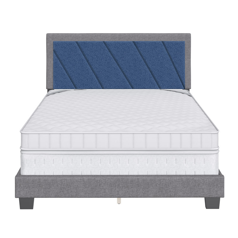 Lit plateforme tapissier Savona, Grand, Bleu/gris