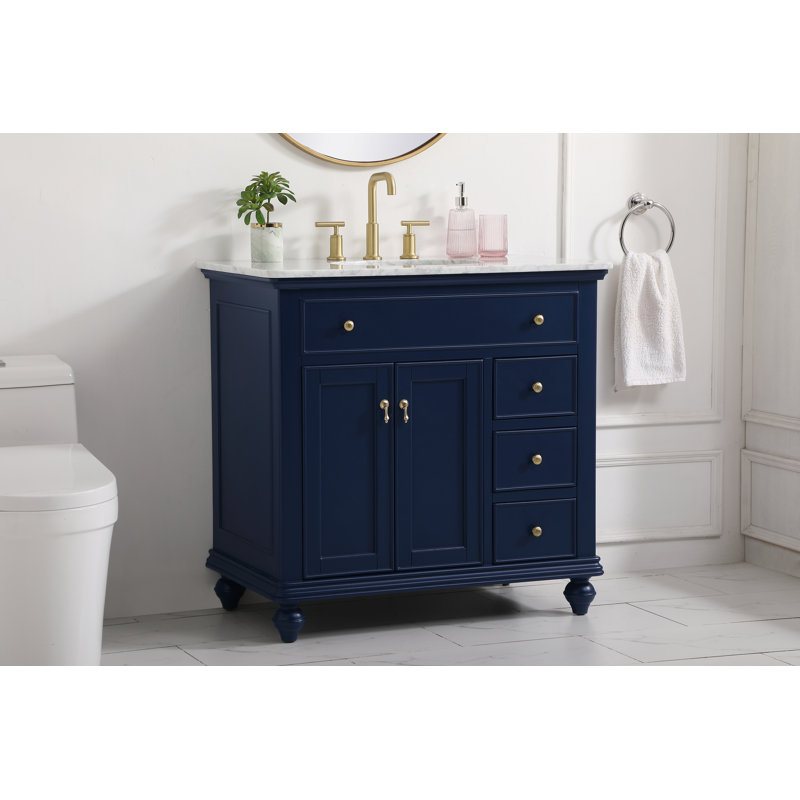 Otto 36'' Single Bathroom Vanity with Top, Blue, Carrara White;Gray Veining