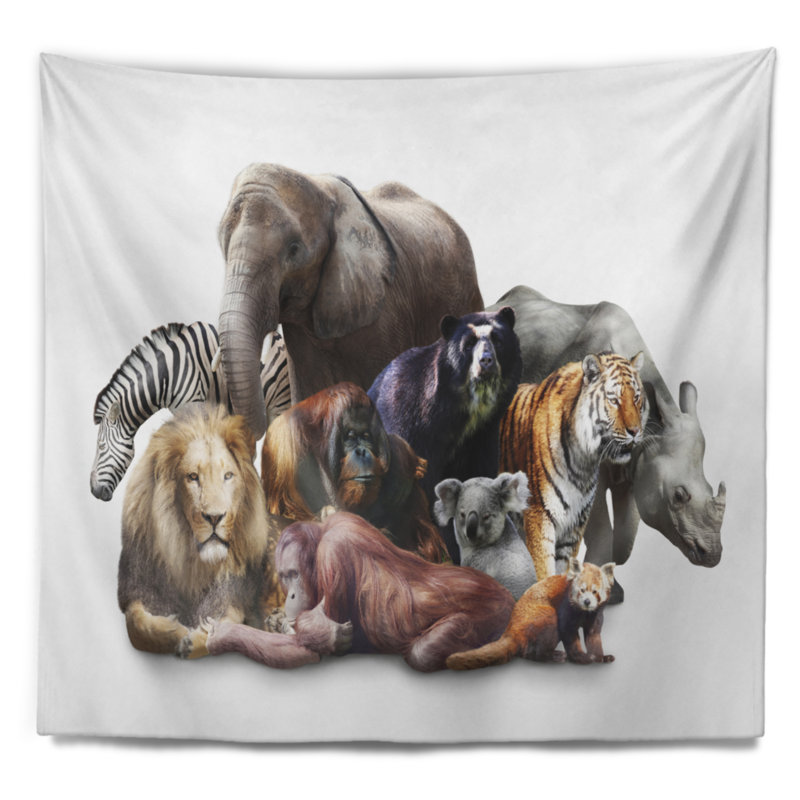Animaux sur fond blanc, tapisserie abstraite, H 32 po x l 39 po