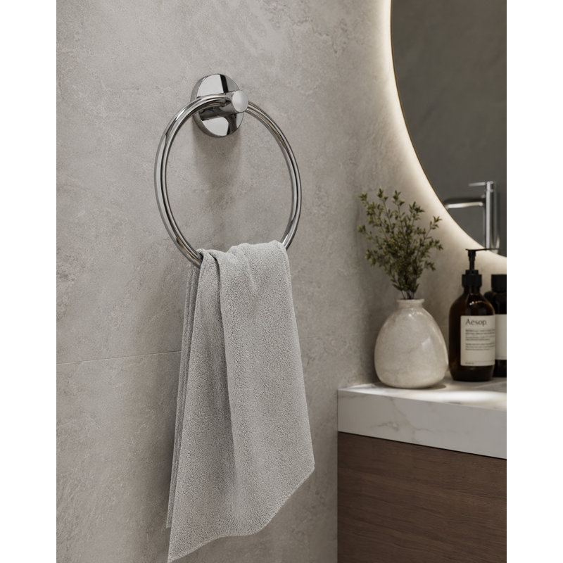 Anneau à serviettes mural rond - Support à serviettes pour salle de bain ou salle de bain, Chrome
