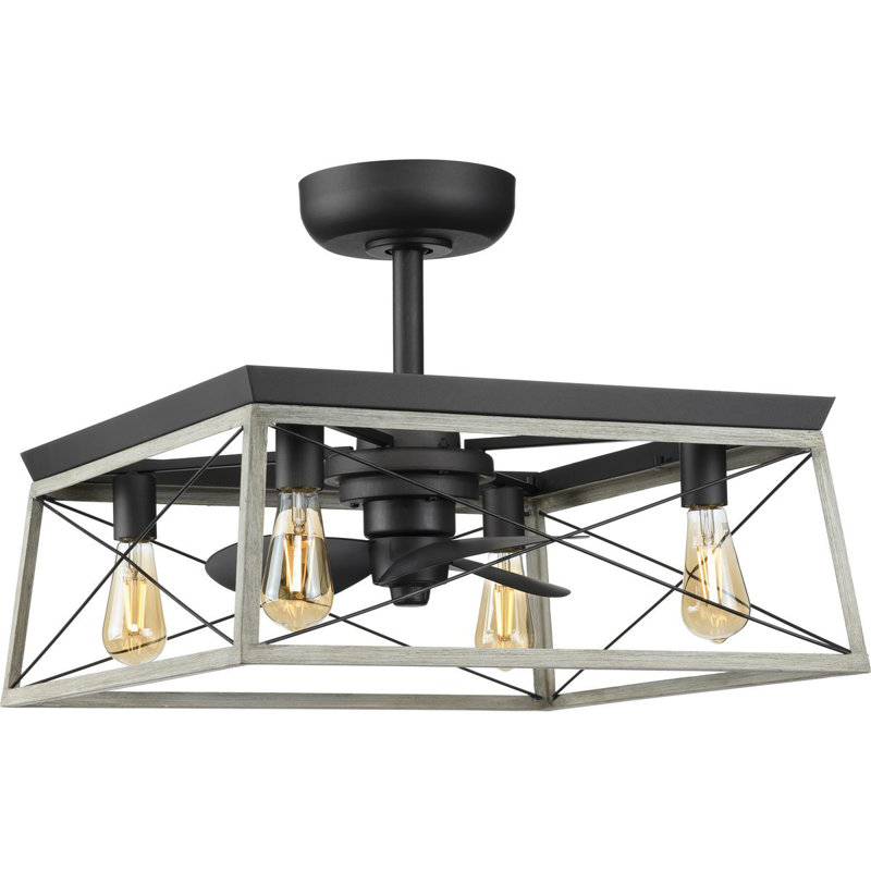 Ventilateur de plafond en cage à 3 pales de 22 po avec télécommande et ensemble d'éclairage inclus, Noir / graphite
