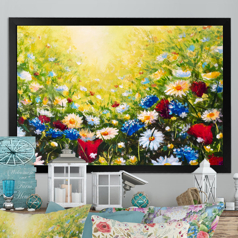 Sunlight Flowers Dossiers - Reproduction sur toile avec cadre flottant, Cadre noir, H 8 po x l 12 po x P 1 po