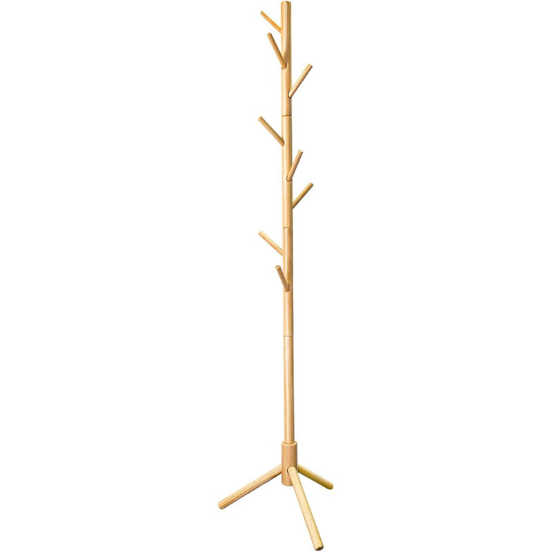 Portemanteau autoportant en bambou - naturel - conception de portemanteau avec 8 crochets de suspension
