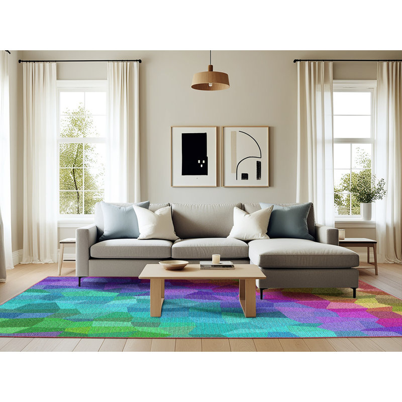 Tapis rose à motifs/bleu aqua/vert zone verte, Rectangle 6 pi x 9 pi
