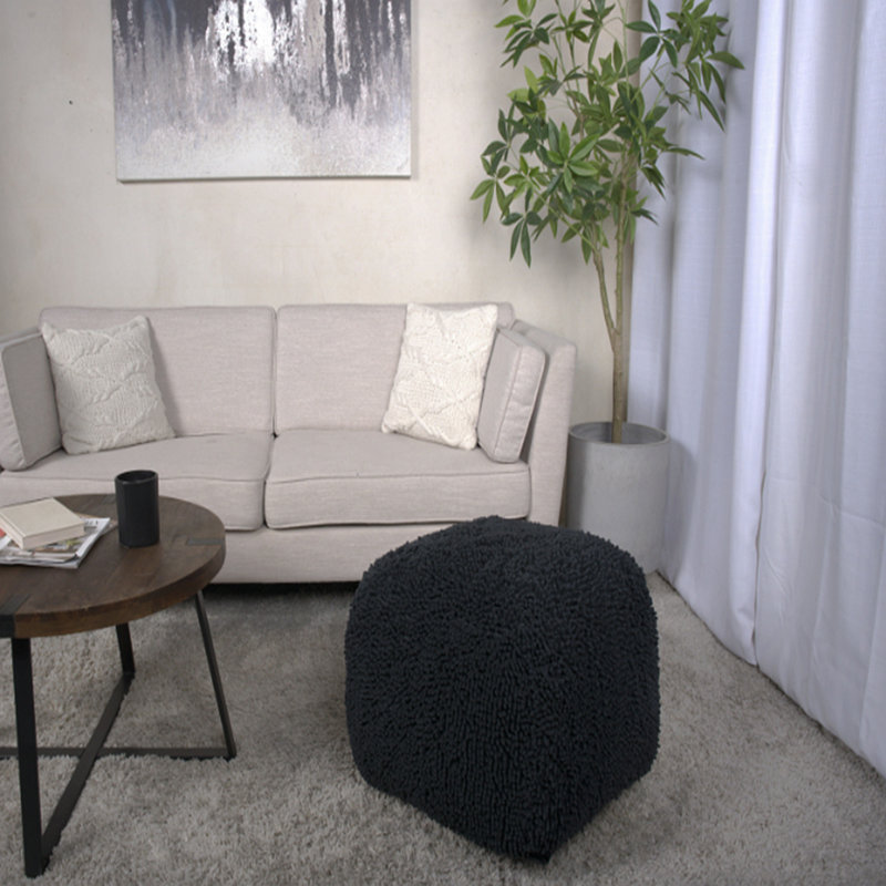 Microfiber Square Pouf Ottoman - Dark Charcoal