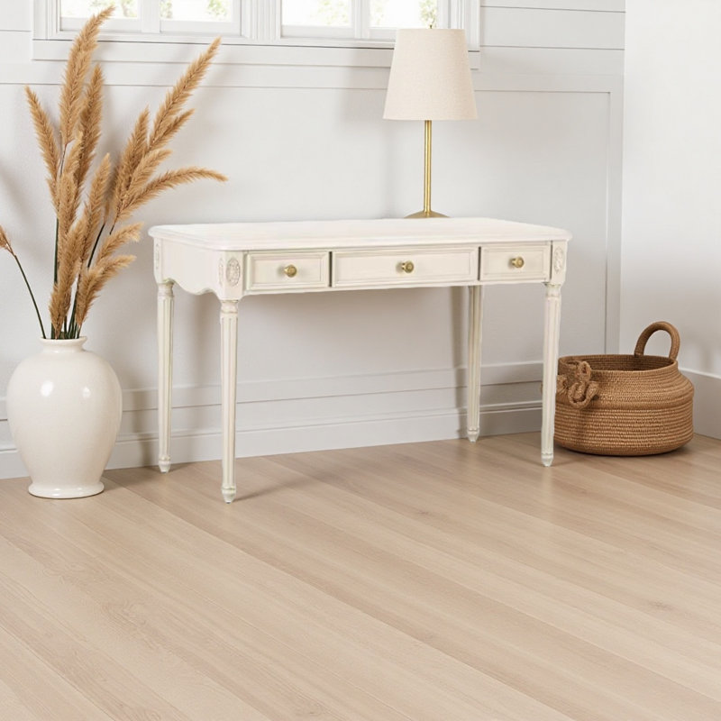 Solid wood white carved desk