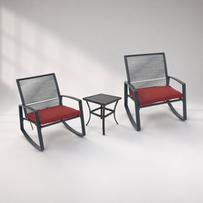 2-person Outdoor Patio Bistro Metal Rocking Conversation Set with Table, Perfect for Relaxation and Durability