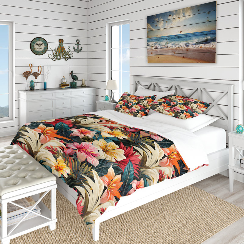 Literie Modern Tropical Botanical Pattern, Housse de couette pour très grand lit et 2 très