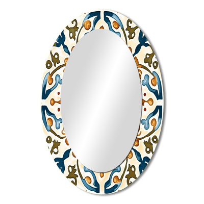 Mediterranean Tiles In Retro Blue III - Blue Modern Oval Wall Mirror