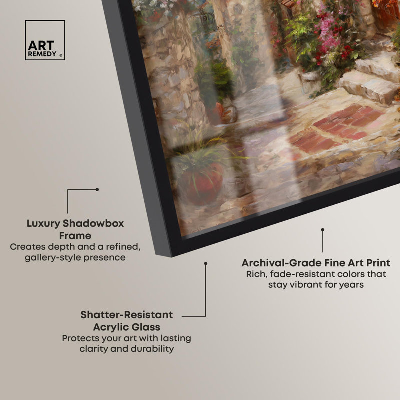 Mediterranean Charm Set Landscape Shadowbox Print by Art Remedy, Black, 17" H x 24" W