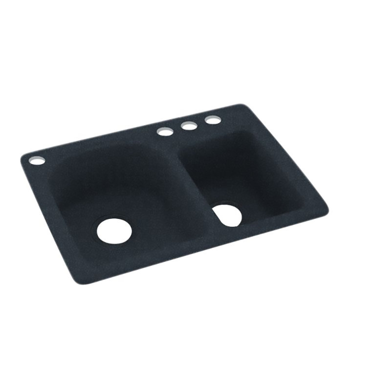 25'' L Mounting / Installation Required Double Bowl Solid Surface Kitchen Sink, 4 Hole, Black Galaxy
