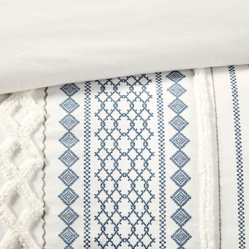 Housse de couette en coton - chenille, motifs géométriques, literie élégante, imprimé multicolore, doux et confortable