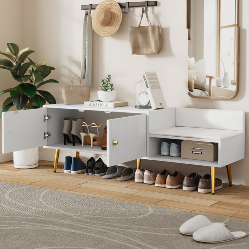 Banc de rangement pour chaussures avec coussins, Blanc