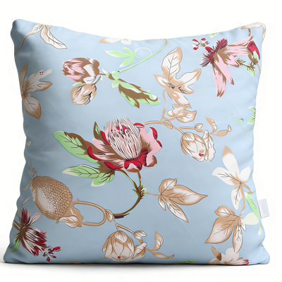 Housse de coussin bleu floral 18 x 18 pouces - Housse de coussin à fleurs colorées Vintage