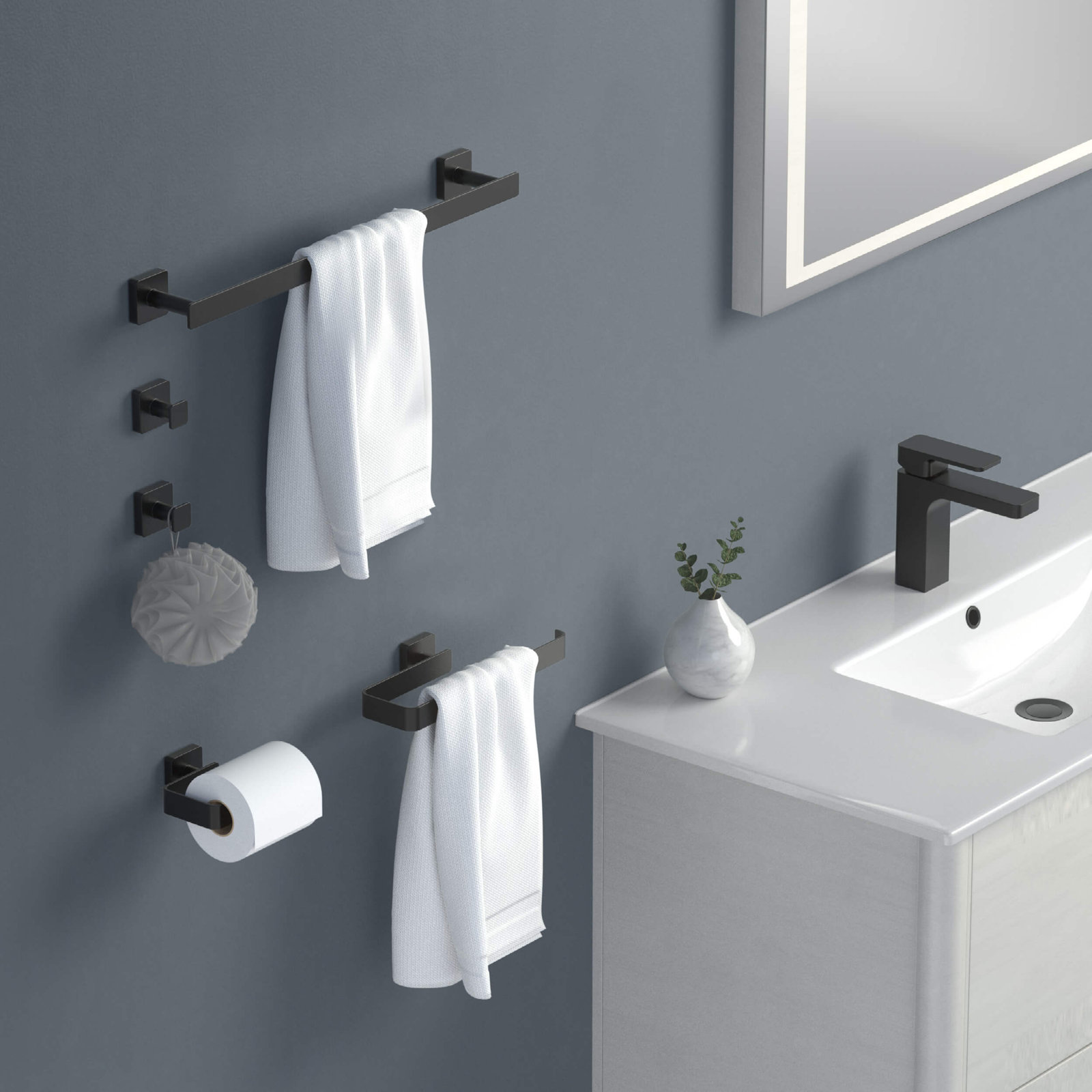 Blaze 5-Piece Bathroom Hardware Set, Matte Black
