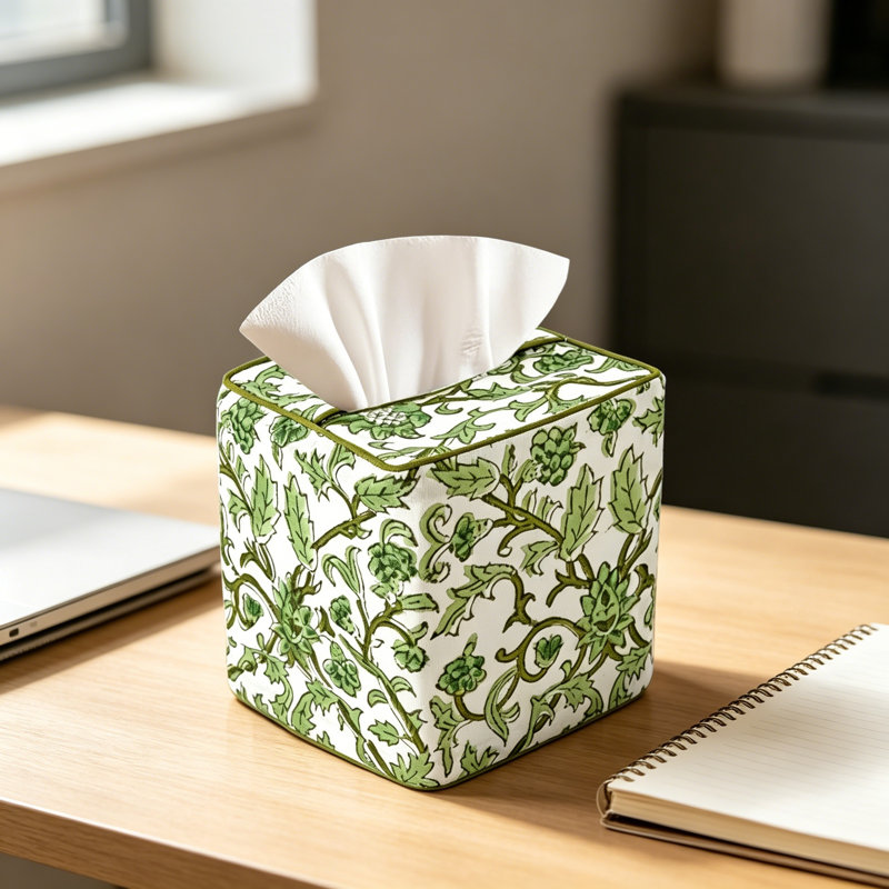 Couvre-boîte à mouchoirs en coton avec passepoil avec passepoil, passe-tringle 4,5 pi x 4,5 po x 5 po, CPC Meadow
