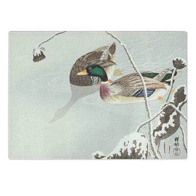 Tempered Glass Two Mallard Ducks by Ohara Koson Chopping Board