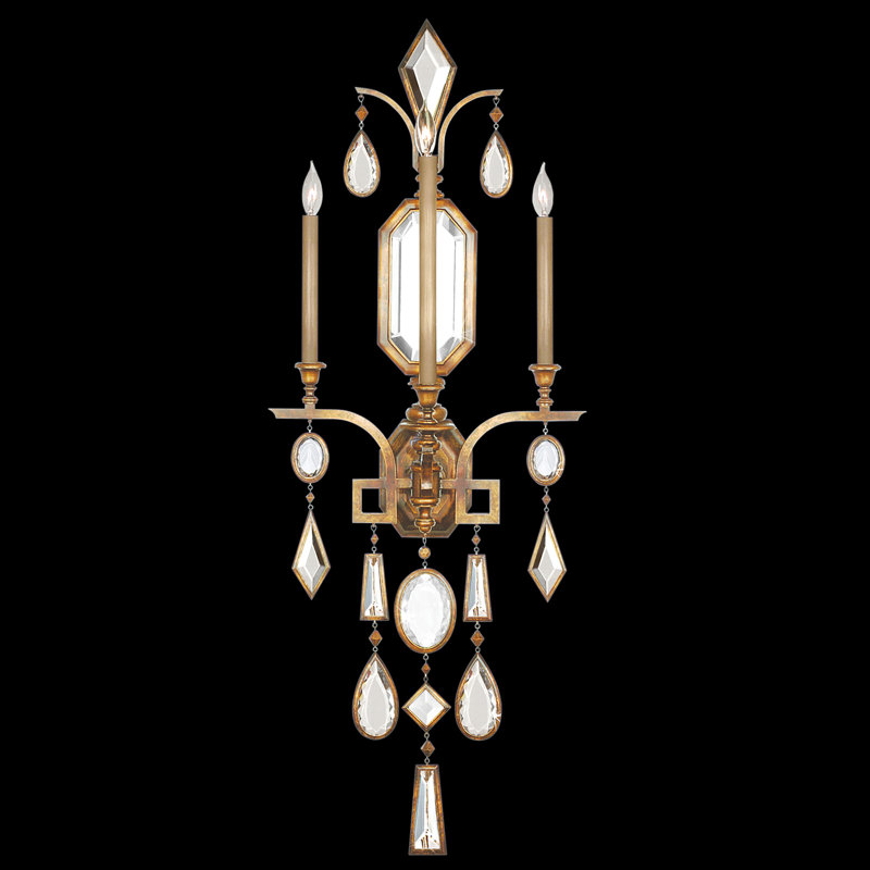 Variegated Gold Leaf Dimmable Sconce with Clear Gems