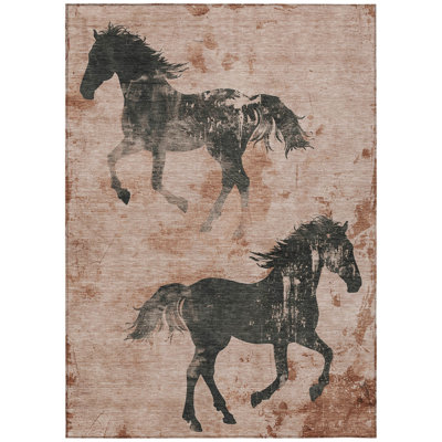 3' X 5' Rust And Charcoal Horse Washable Indoor Outdoor Area Rug