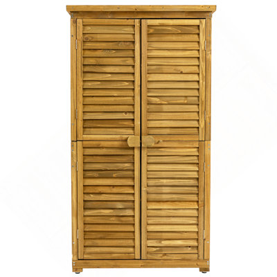Armoire de rangement extérieure, remise de jardin en bois, remise de piscine avec porte verrouillable, toit imperméable et 2 tablettes amovibles, remise de rangement extérieure verticale pour patio