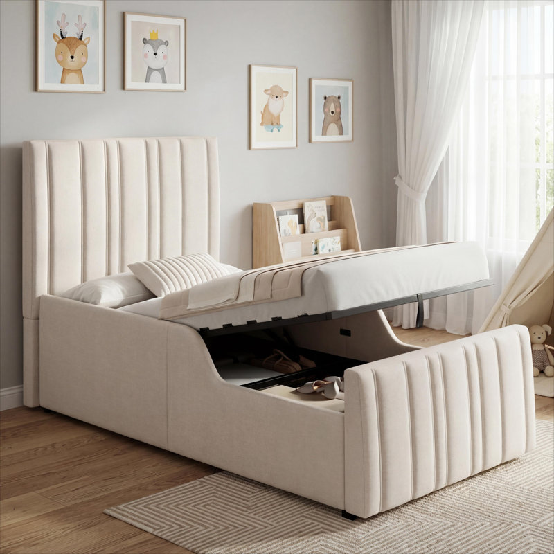 Metal Ottoman Storage Bed, Beige