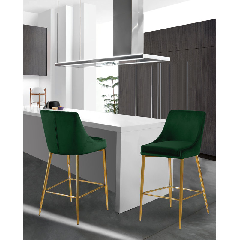 Karina 27.5" Bar Stool, Gold, Green Velvet