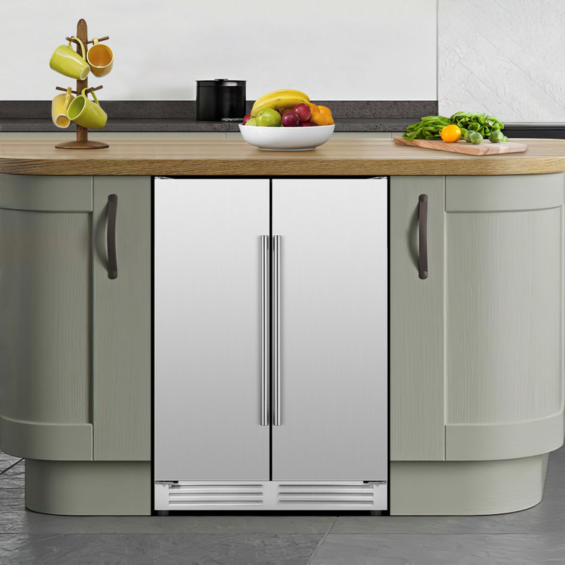 Tittla 24" Silver Beverage Refrigerator with French Doors 150-Can Capacity, Built-in or Freestanding Beer and Drink Cooler