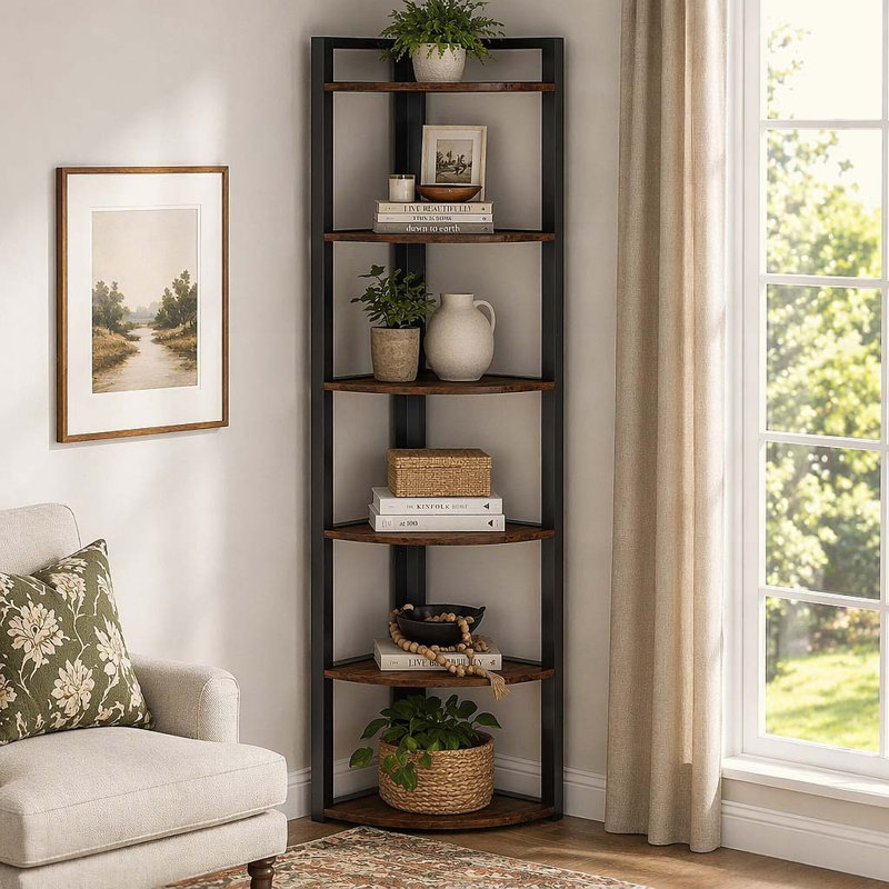 70.87" Tall 6-Tier L-Shaped Corner Bookshelf - Space-Saving Storage Shelf with 0.6” MDF & Metal Frame (25lbs/Shelf) for Living Room/Office/Bathroom