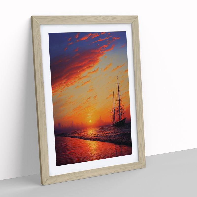 Sunset Over The Ships - Painting, Paper, White, 46cm H x 34cm W x 2cm D