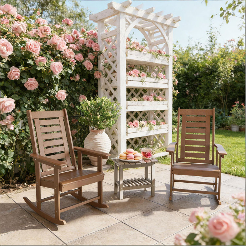 Chaises à haut dossier et chaises berçantes d'extérieur 2 pièces, Brun