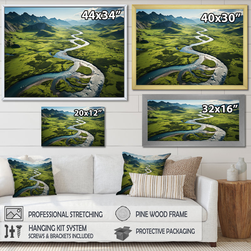 Tranquil Rivers II - Lakes & Rivers, art mural sur toile, Cadre simple blanc, H 16 po x l 32 po x P 1 po
