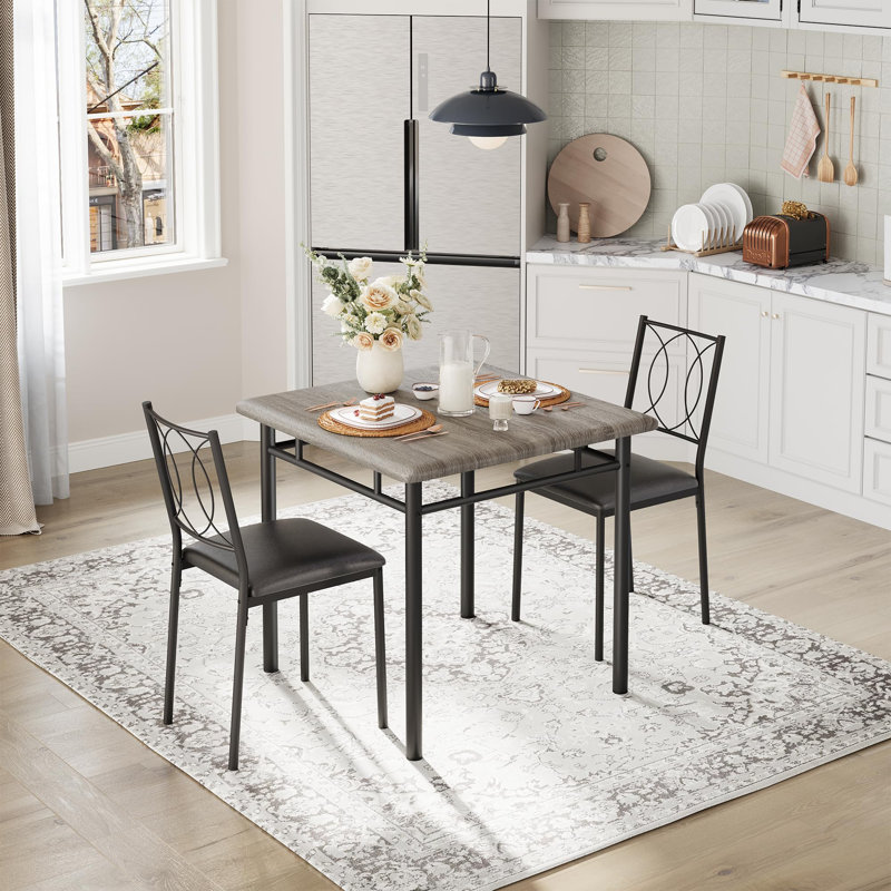 Ensemble de table à manger moderne pour 2 personnes, table de cuisine en bois de ferme avec 2 chaises rembourrées, coin-repas compact pour petits appartements